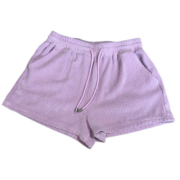 Forever 21 Lavender Purple Soft Velour Textured  Drawstring Pocket Shorts Large - Picture 1 of 5